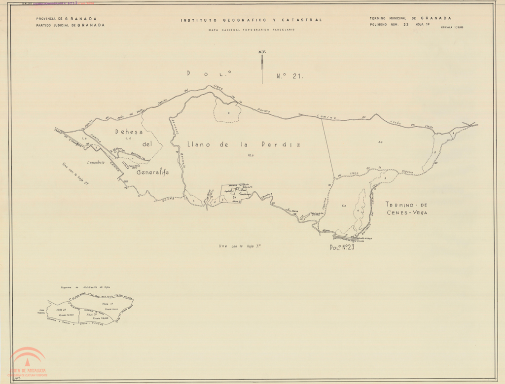 Mapa nacional topográfico parcelario de Granada. Polígono 22. Hoja 1ª